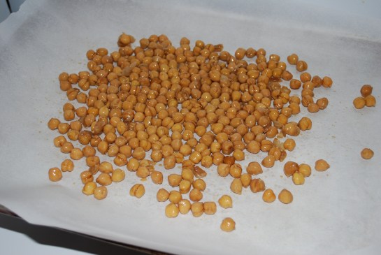 Strain off marinade and set aside. Preheat oven to 400, spread chickpeas on parchment lined baking sheet.