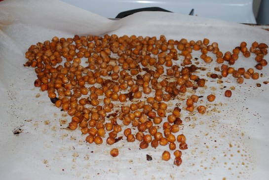 Bake chickpeas for 15 minutes, toss and bake for another 15 minutes. Remove from oven.