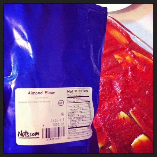 Top with almond flour or other toppings. Cover with foil and bake